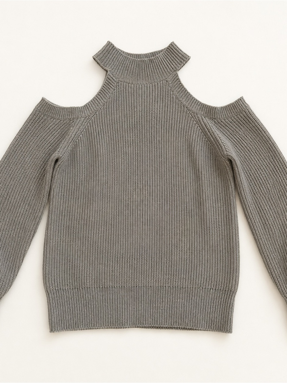 Cold-Shoulder ASTR The Label Rib Knit Sweater - Gray